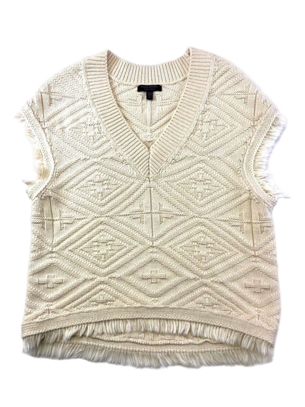 Banana Republic cream vest cotton Oversize womens Size XS Small Vneck Neutral